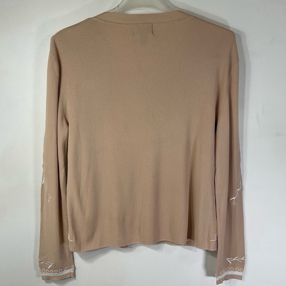Finity Tan Embroidered Cardigan Sweater M‎ Neutral Nude Lightweight - Picture 3 of 10